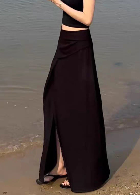Summer Open Waist High Side Cotton Black Skirts Slim Fit FashionChic