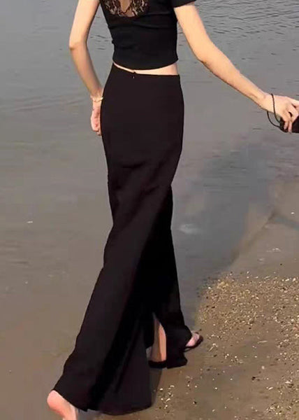 Summer Open Waist High Side Cotton Black Skirts Slim Fit FashionChic