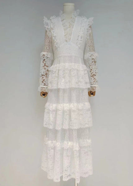 Slim Fit Black V Neck Hollow Out Lace Dress Long Sleeve AA1027 Ada Fashion