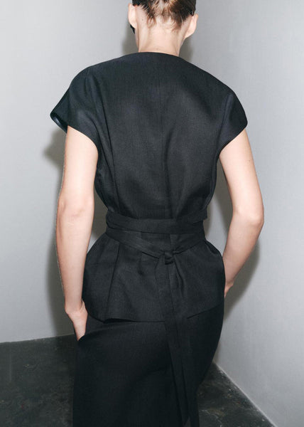 Neck Black V Set Cotton Waist Tie Slim Summer Pieces Two Fit FashionChic