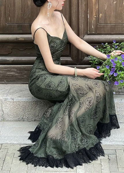 Fit Strap Lace Blackish Spaghetti Neck Green V Patchwork Slim FashionChic