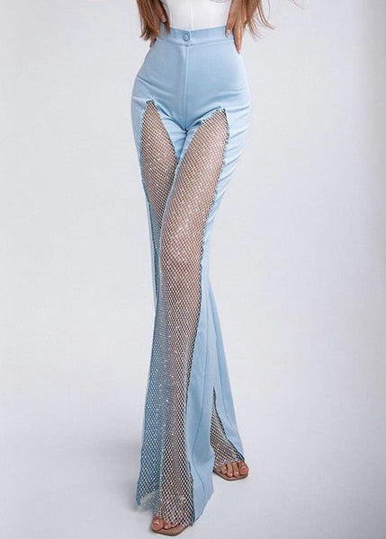 Patchwork Hollow Summer Out Slim Blue Spandex Pants Fit FashionChic