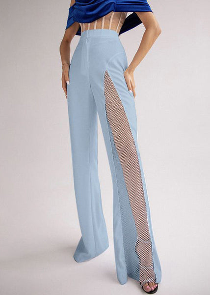 Patchwork Hollow Summer Out Slim Blue Spandex Pants Fit FashionChic