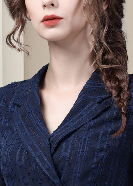 Blue Shirt Peter Fit Pan Summer Button Chiffon Slim Collar FashionChic