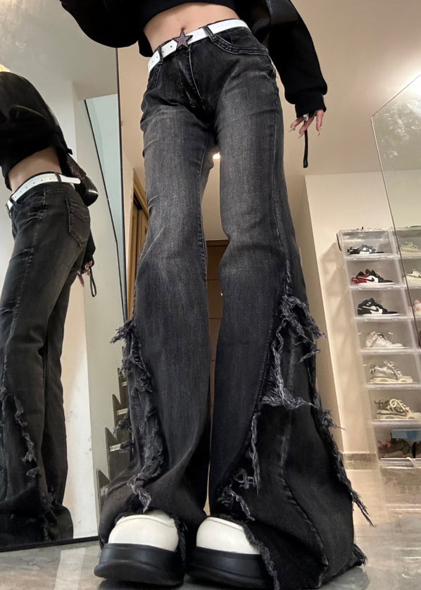 Slim Fit Blue Tasseled High Waist Denim Flare Bottoms Fall QF050 Men-LPTS241016