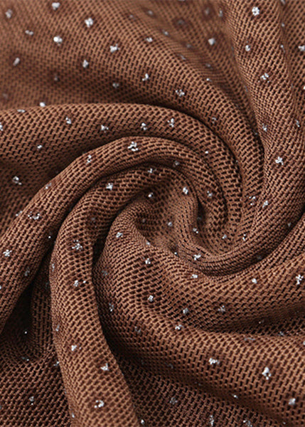 Slim Fit Brown Strapless Ruffled Tulle Mid Dress Sleeveless YZ064 ABC