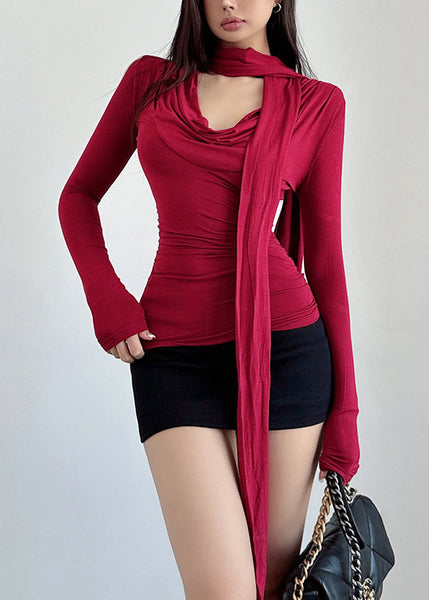 Slim Fit Brown Turtle Neck Solid Cotton T Shirts Fall AL1054 Genistyle Shop