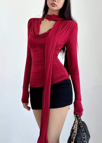 Slim Fit Brown Turtle Neck Solid Cotton T Shirts Fall AL1054 Genistyle Shop