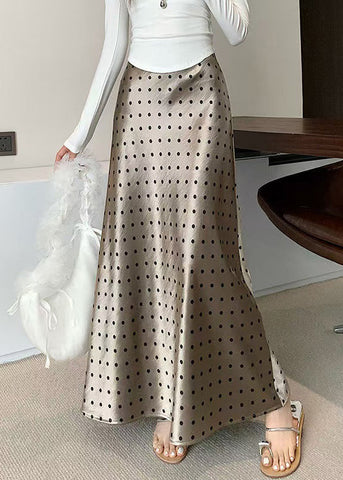 Dot Champagne Color Fall Slim Skirts Waist Fit Silk High FashionChic
