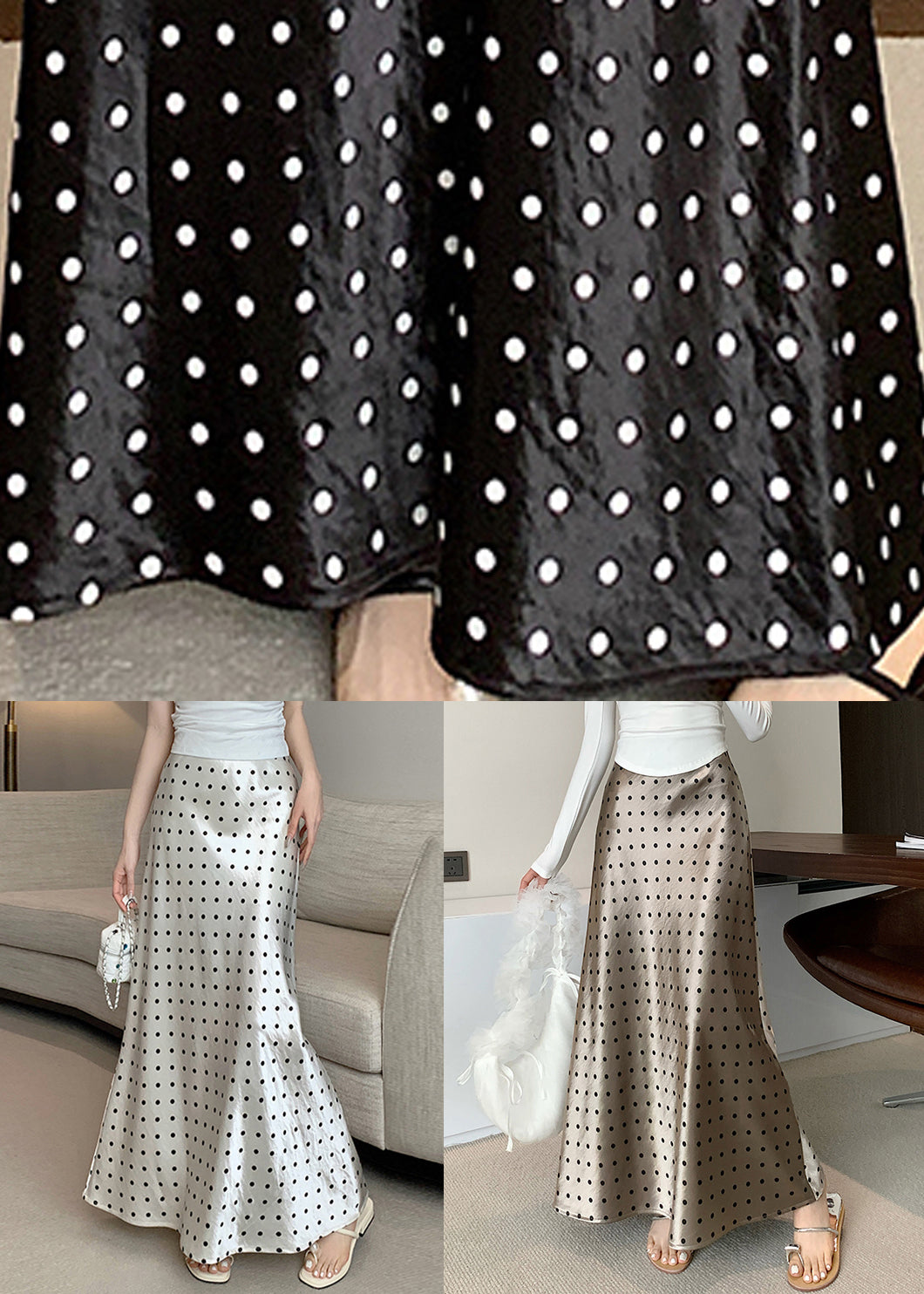 Dot Champagne Color Fall Slim Skirts Waist Fit Silk High FashionChic