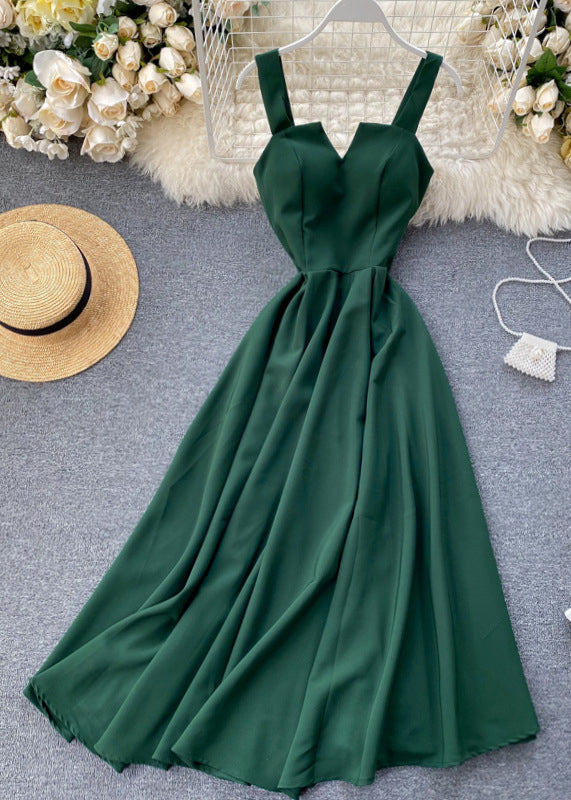 Slim Fit Green Cold Shoulder Solid Cotton Spaghetti Strap Dress Sleeveless TR039 ZS-SDL240730