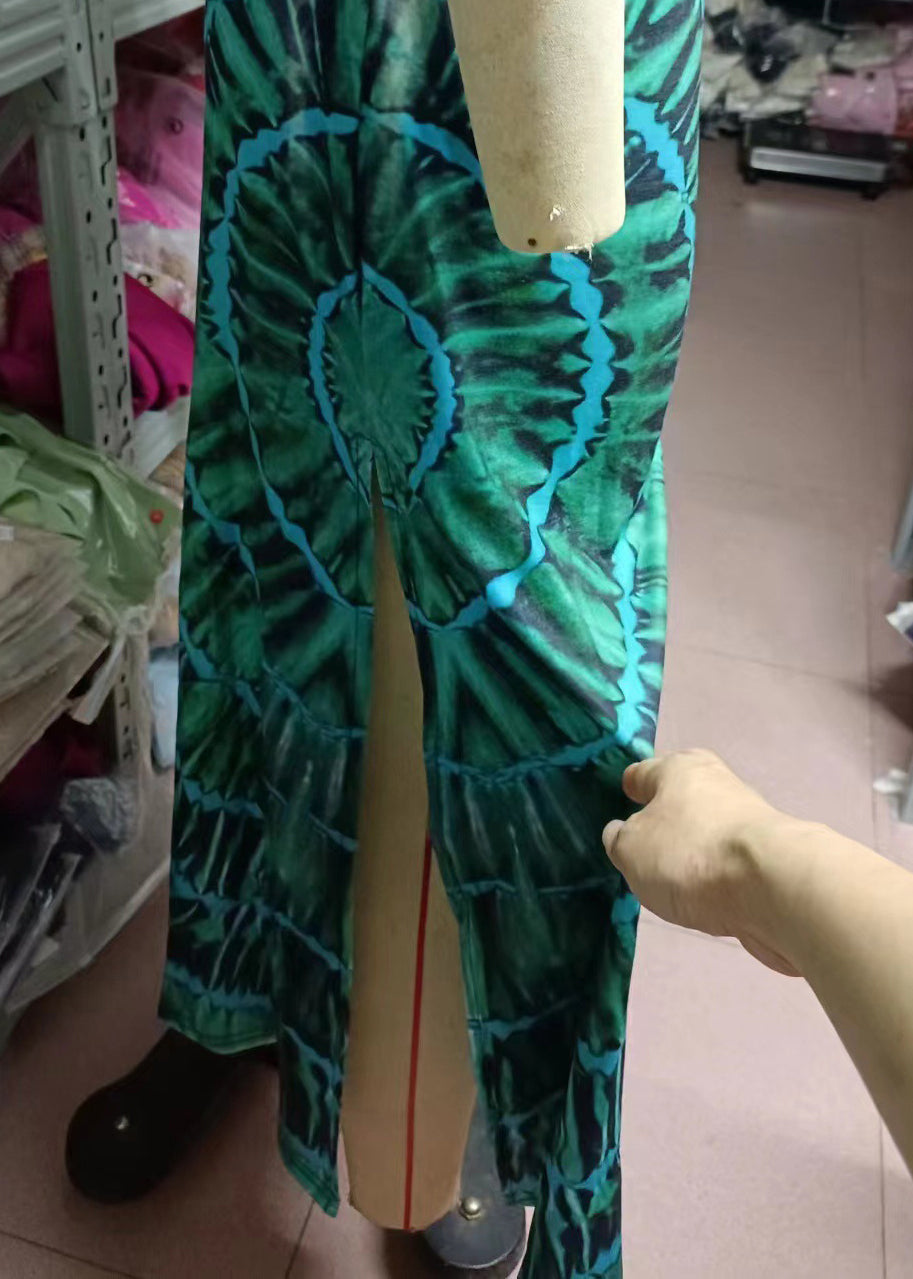 Slim Fit Green Print Side Open Cotton Spaghetti Strap Dress Sleeveless BB036 Hawaii-SDL240622