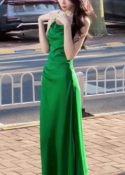 Spaghetti Strap Collar Green Fit Cotton Waist Slim High Square FashionChic