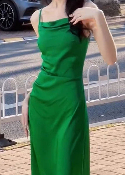 Spaghetti Strap Collar Green Fit Cotton Waist Slim High Square FashionChic