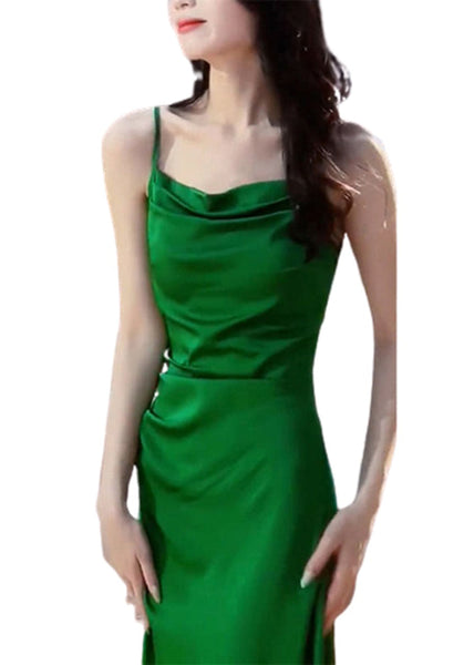 Spaghetti Strap Collar Green Fit Cotton Waist Slim High Square FashionChic
