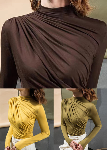 Slim Fit Green Wrinkled Solid Cotton T Shirt Fall AL1025 Genistyle Shop