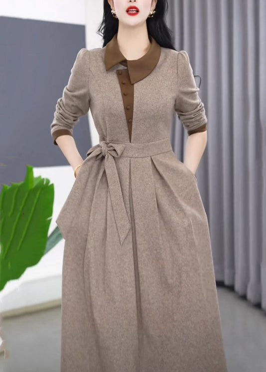 Slim Fit Grey Asymmetrical Tie Waist Maxi Dress Winter RF034 ABC