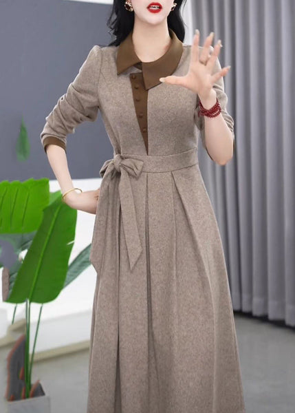 Slim Fit Grey Asymmetrical Tie Waist Maxi Dress Winter RF034 ABC