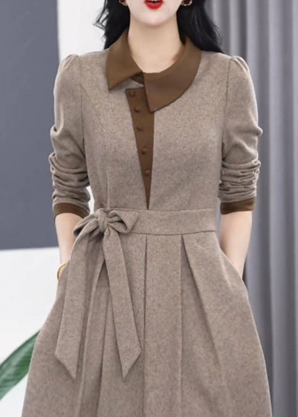 Slim Fit Grey Asymmetrical Tie Waist Maxi Dress Winter RF034 ABC