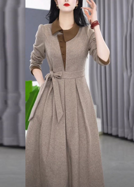 Slim Fit Grey Asymmetrical Tie Waist Maxi Dress Winter RF034 ABC