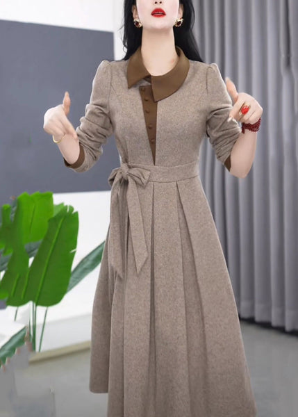 Slim Fit Grey Asymmetrical Tie Waist Maxi Dress Winter RF034 ABC