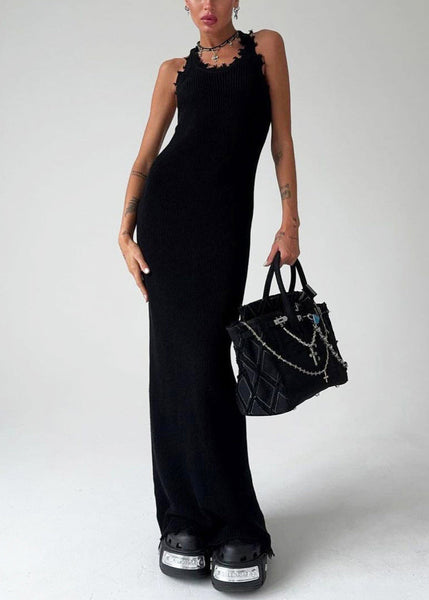 Slim Fit Khaki O Neck Solid Knit Maxi Dresses Sleeveless BB058 Hawaii-SDL240622