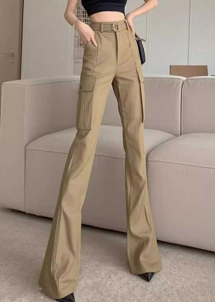 Cotton Waist High Slim Pockets Khaki Bottoms Flare Spring Fit FashionChic