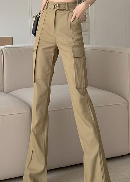Cotton Waist High Slim Pockets Khaki Bottoms Flare Spring Fit FashionChic