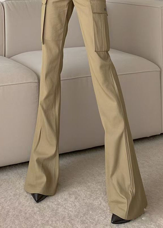 Cotton Waist High Slim Pockets Khaki Bottoms Flare Spring Fit FashionChic