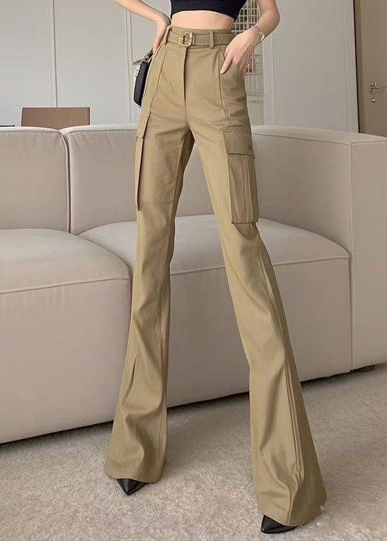Cotton Waist High Slim Pockets Khaki Bottoms Flare Spring Fit FashionChic