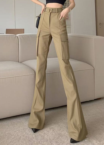 Cotton Waist High Slim Pockets Khaki Bottoms Flare Spring Fit FashionChic