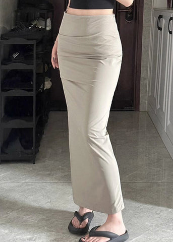 Open Side Skirts Waist Summer High Cotton Slim Khaki Fit FashionChic