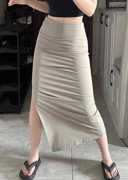 Open Side Skirts Waist Summer High Cotton Slim Khaki Fit FashionChic
