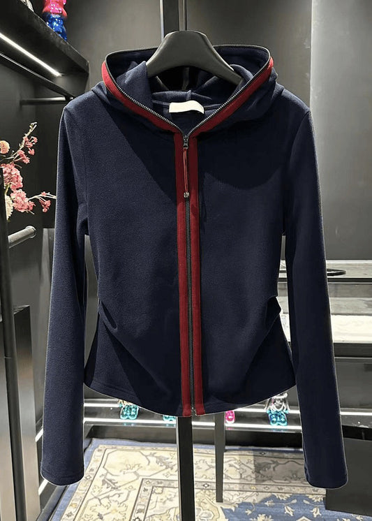 Slim Fit Navy Hooded Zip Up Cotton Coat Fall RK021 ABC