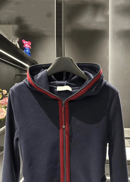 Slim Fit Navy Hooded Zip Up Cotton Coat Fall RK021 ABC