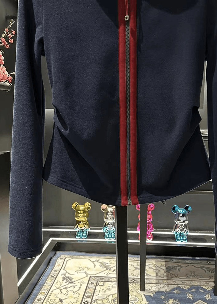 Slim Fit Navy Hooded Zip Up Cotton Coat Fall RK021 ABC