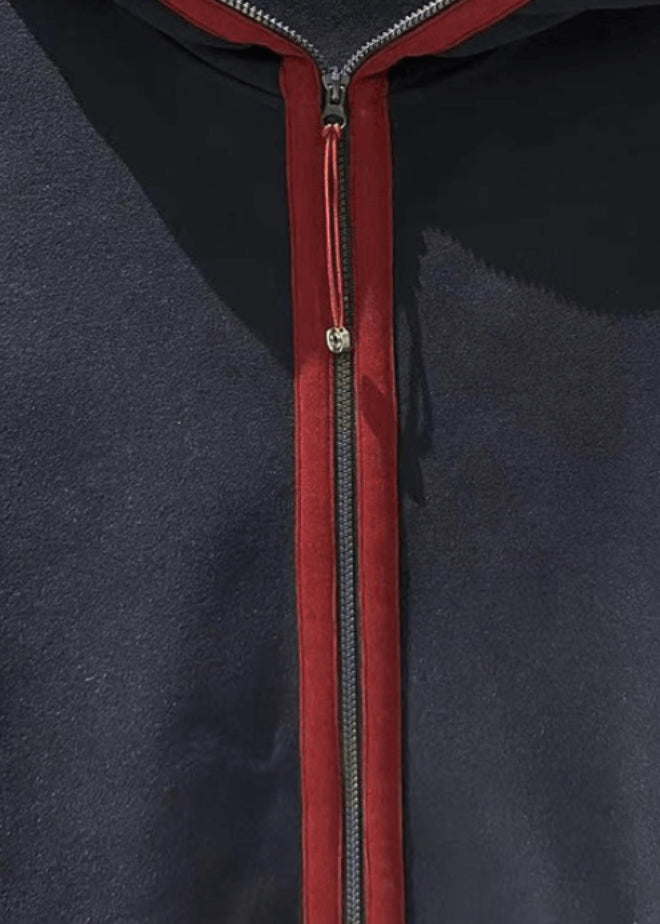 Slim Fit Navy Hooded Zip Up Cotton Coat Fall RK021 ABC