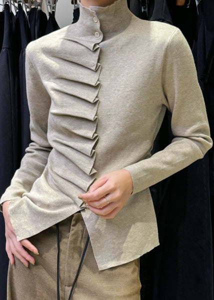 Slim Fit Oatmeal Wrinkled Button Knit Sweater Winte WM021 ABC