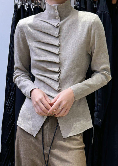 Slim Fit Oatmeal Wrinkled Button Knit Sweater Winte WM021 ABC