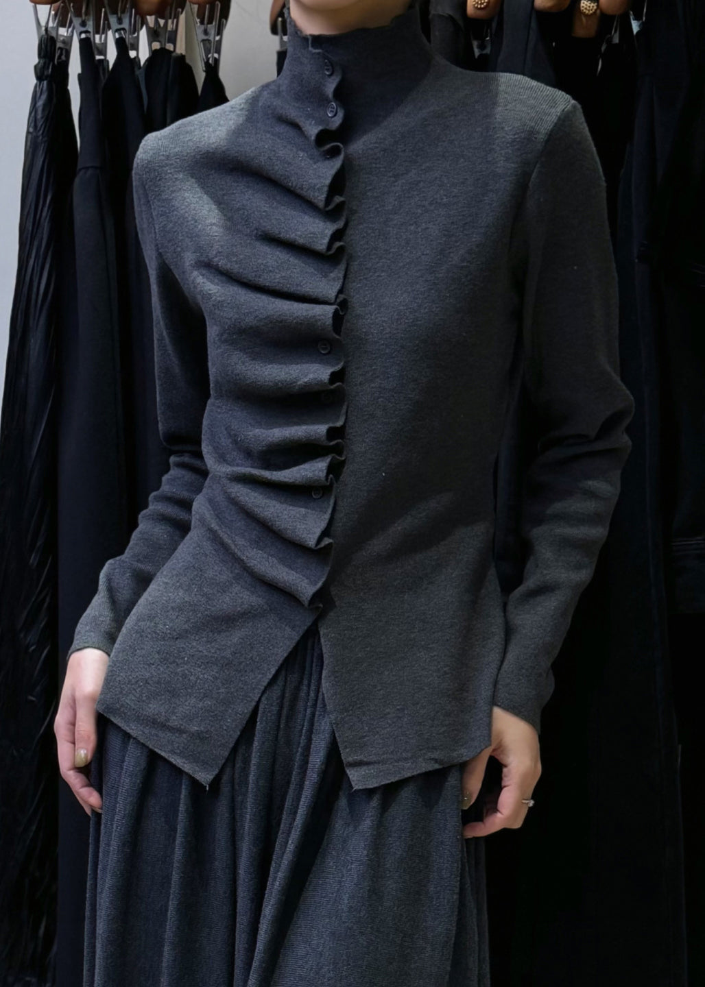 Slim Fit Oatmeal Wrinkled Button Knit Sweater Winte WM021 ABC