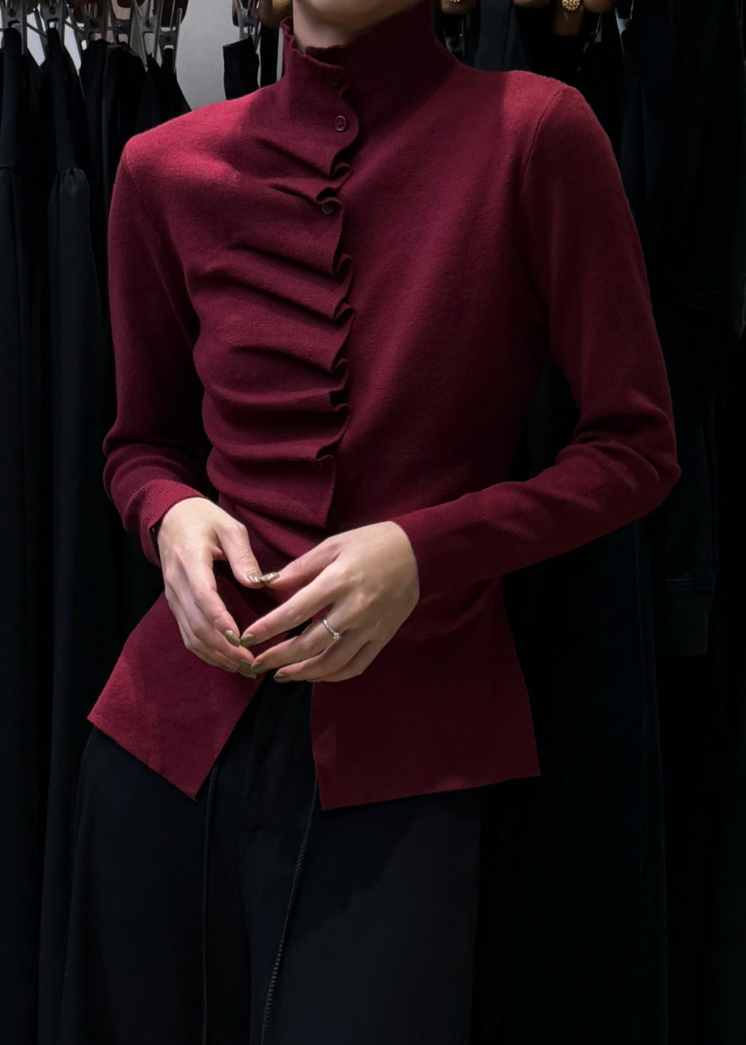 Slim Fit Oatmeal Wrinkled Button Knit Sweater Winte WM021 ABC