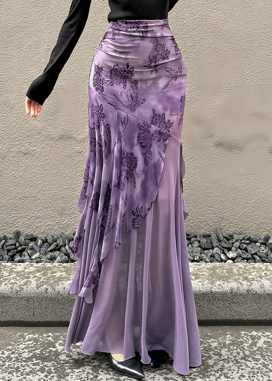 Skirt Purple Patchwork Summer Fit Asymmetrical Slim Tulle FashionChic