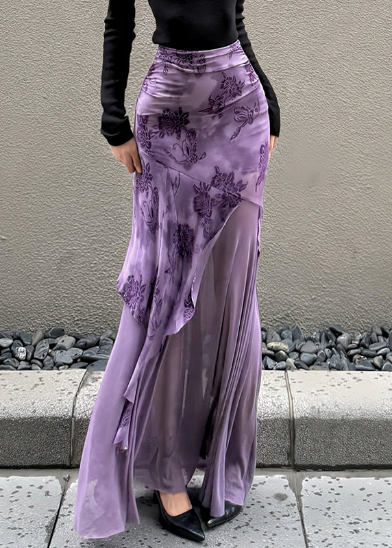 Skirt Purple Patchwork Summer Fit Asymmetrical Slim Tulle FashionChic