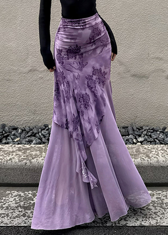 Skirt Purple Patchwork Summer Fit Asymmetrical Slim Tulle FashionChic