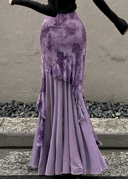 Skirt Purple Patchwork Summer Fit Asymmetrical Slim Tulle FashionChic