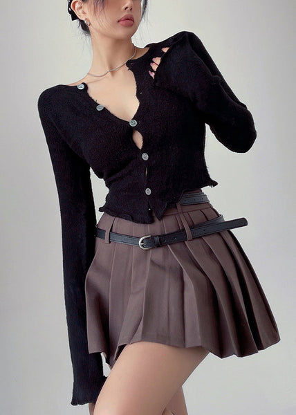 Slim Fit Purple Button Solid Knit Cardigan Flare Sleeve AL1055 Genistyle Shop