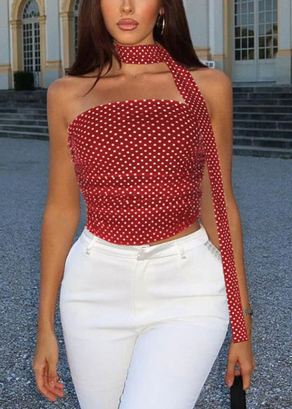 Cotton Bow Fit Dot Slim Sleeveless Red Vest FashionChic