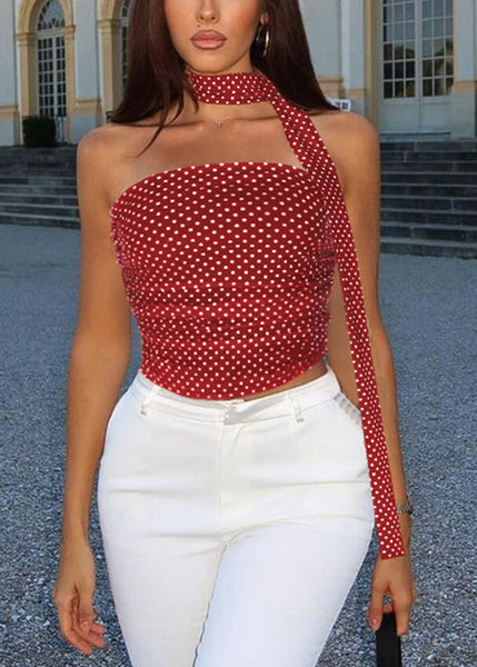 Cotton Bow Fit Dot Slim Sleeveless Red Vest FashionChic