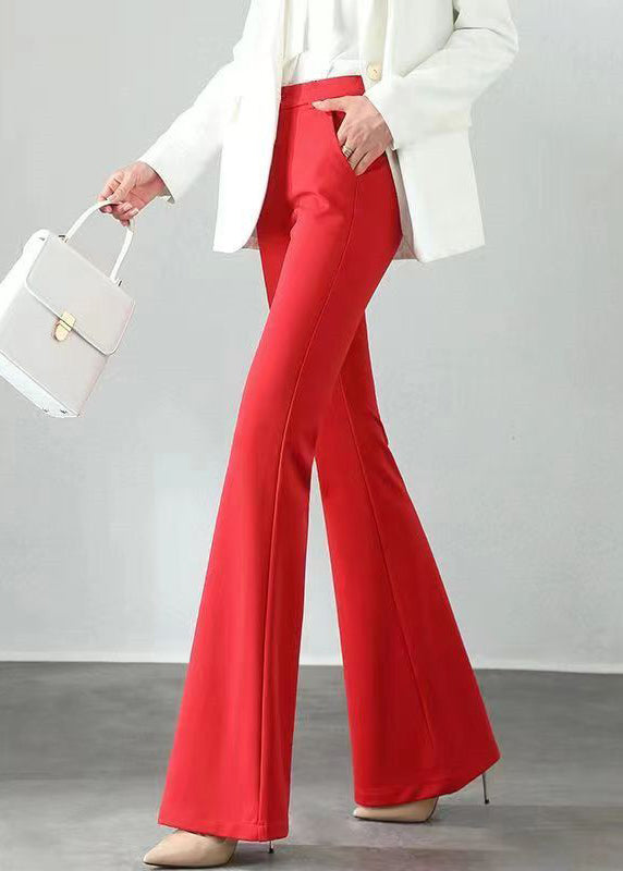 Flare Red Pockets Cotton Bottoms Fall Elastic Slim Waist Fit FashionChic