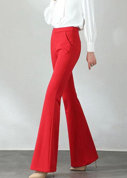 Flare Red Pockets Cotton Bottoms Fall Elastic Slim Waist Fit FashionChic